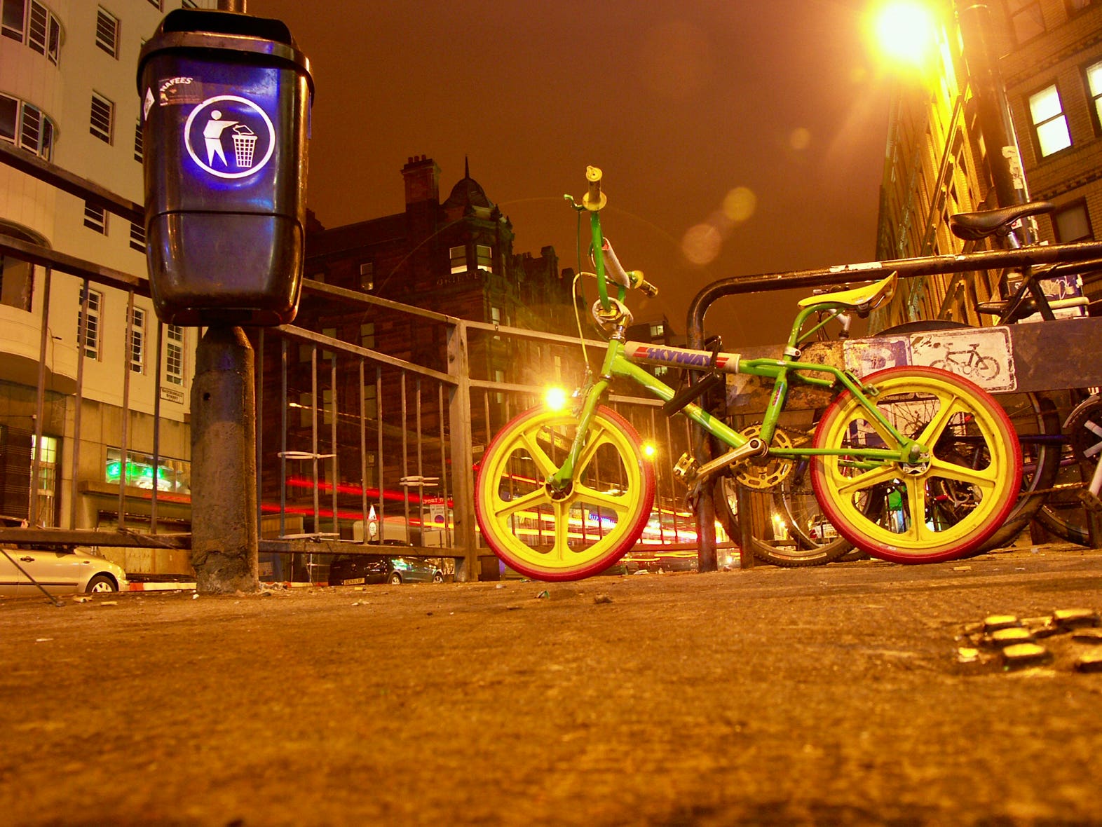 Vibrant Oldschool Skyway BMX in Glasgow at Night